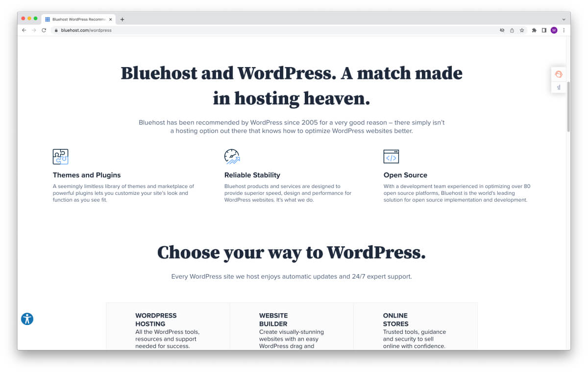 Bluehost web hosting for starting a blog – WordPress recommends Bluehost since 2005