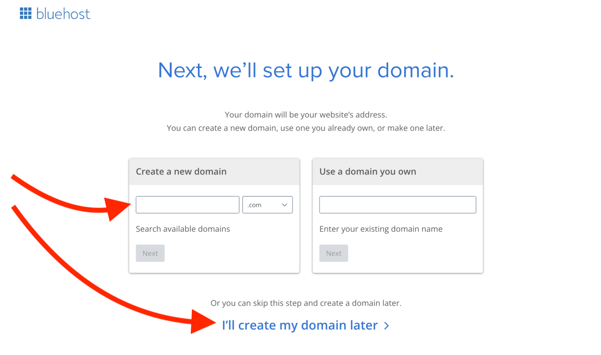 Choose domain name for your blog – Bluehost signup process