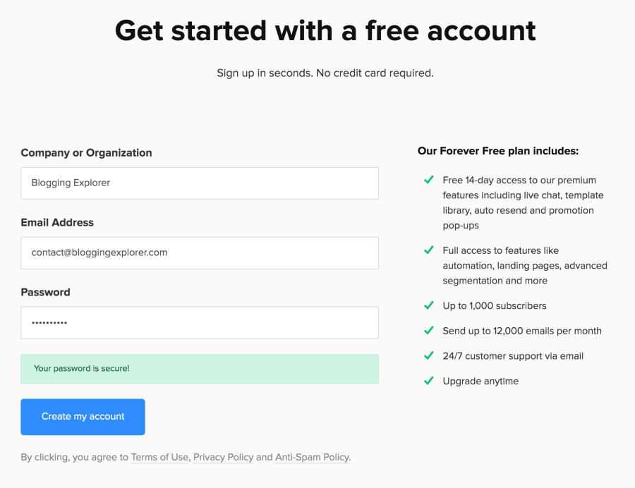 Create a free MailerLite account