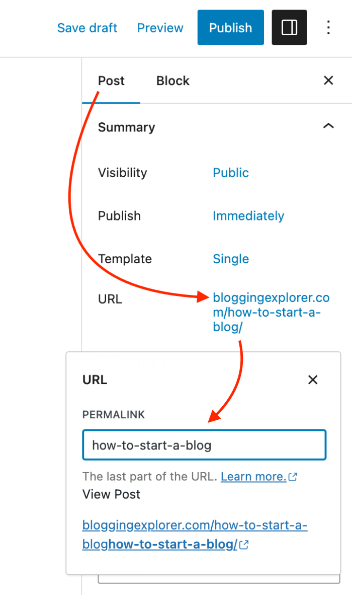 How to change the blog post permalink in WordPress Gutenberg editor