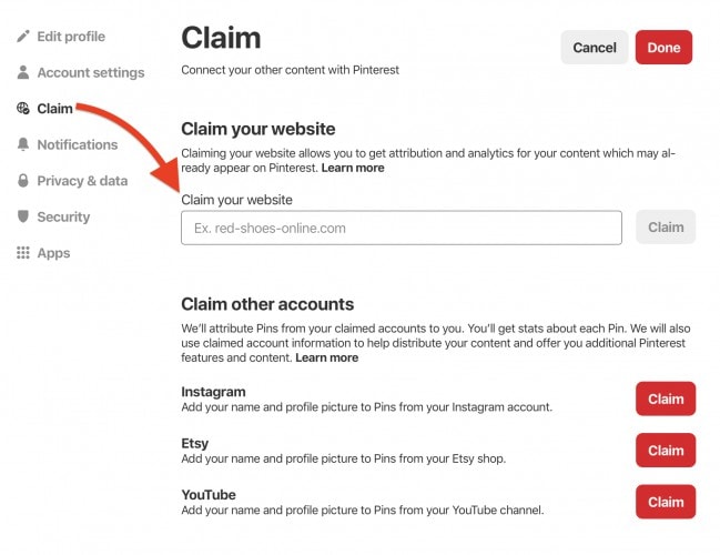 How to claim your website on Pinterest business account