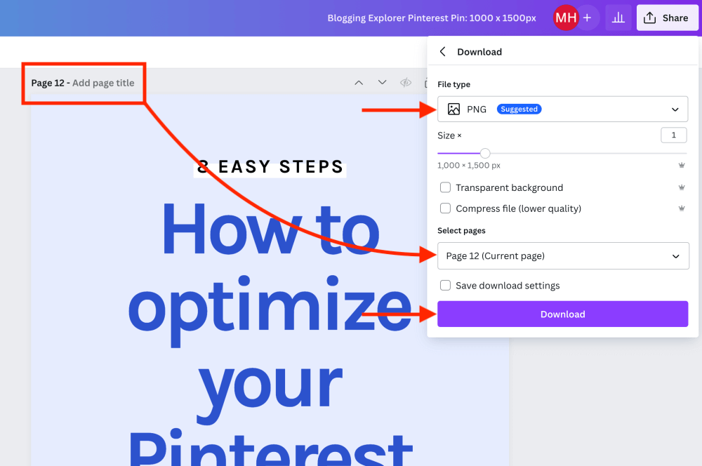 How to download a Pinterest pin file from Canva