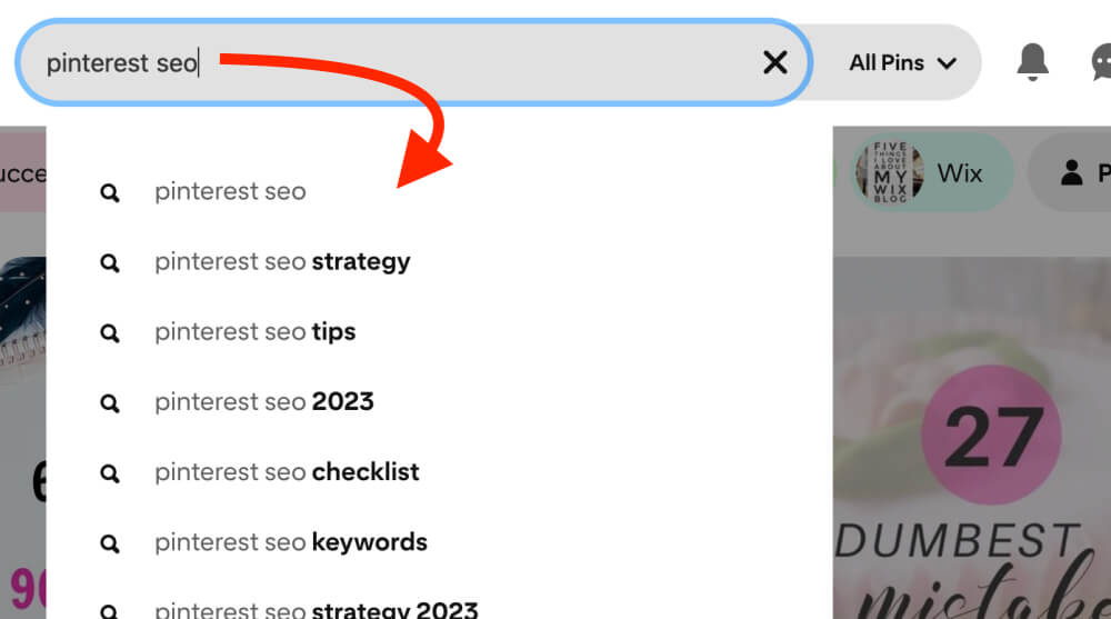 How to find Pinterest keywords with the suggested autofill search bar