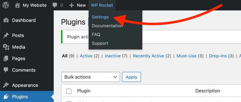 How to find WP Rocket settings in WordPress