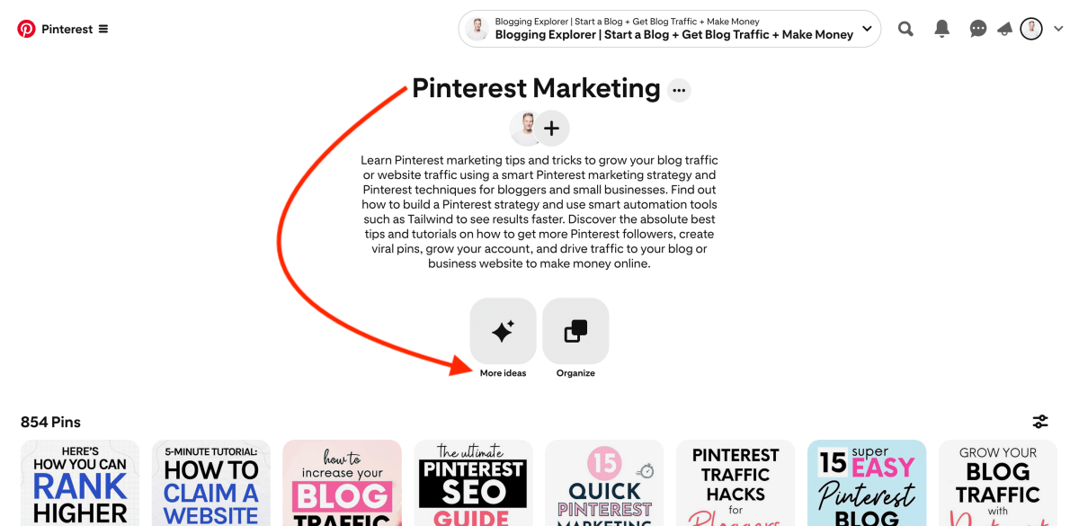 How to find more ideas and pins for a Pinterest board