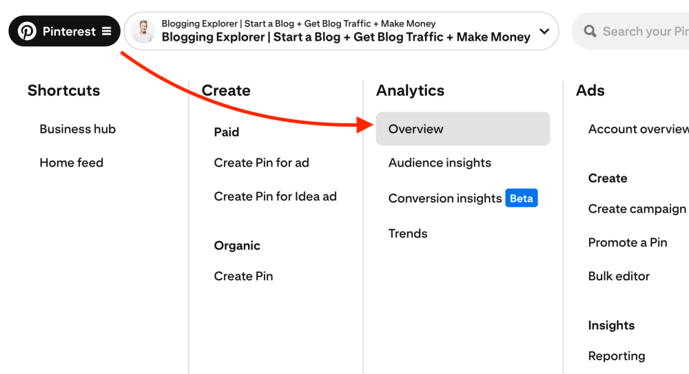 How to open Pinterest Analytics