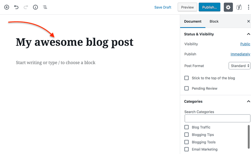 How to write your first blog post in WordPress - How to add a blog post title
