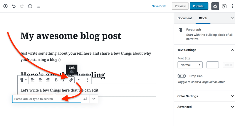 How to write your first blog post in WordPress - How to add a link