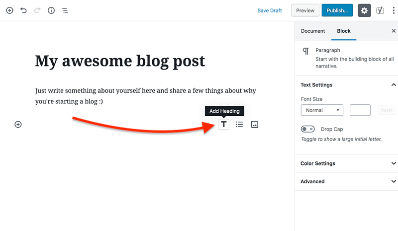 How to write your first blog post in WordPress - How to add headings