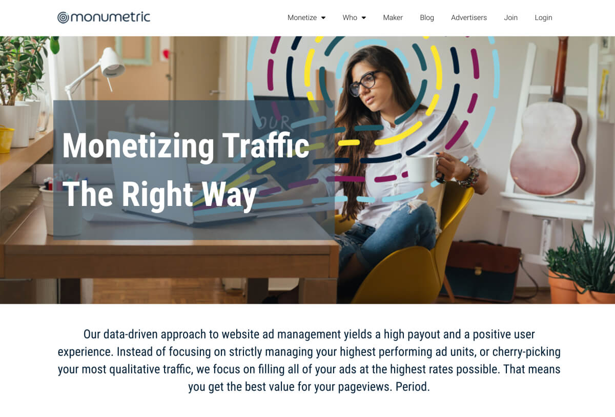 Monumetric - Monetize blog traffic with display ads - Best ad networks for bloggers