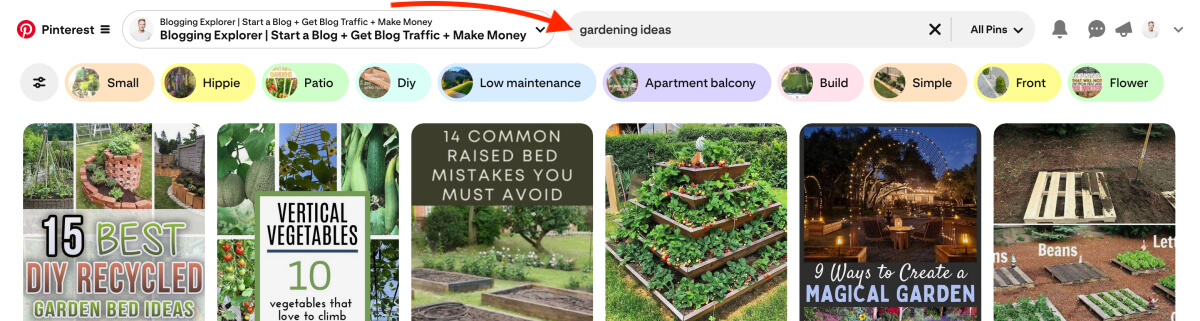 Pinterest keyword research – How to find the best Pinterest keywords – Using the guided search tool for gardening ideas